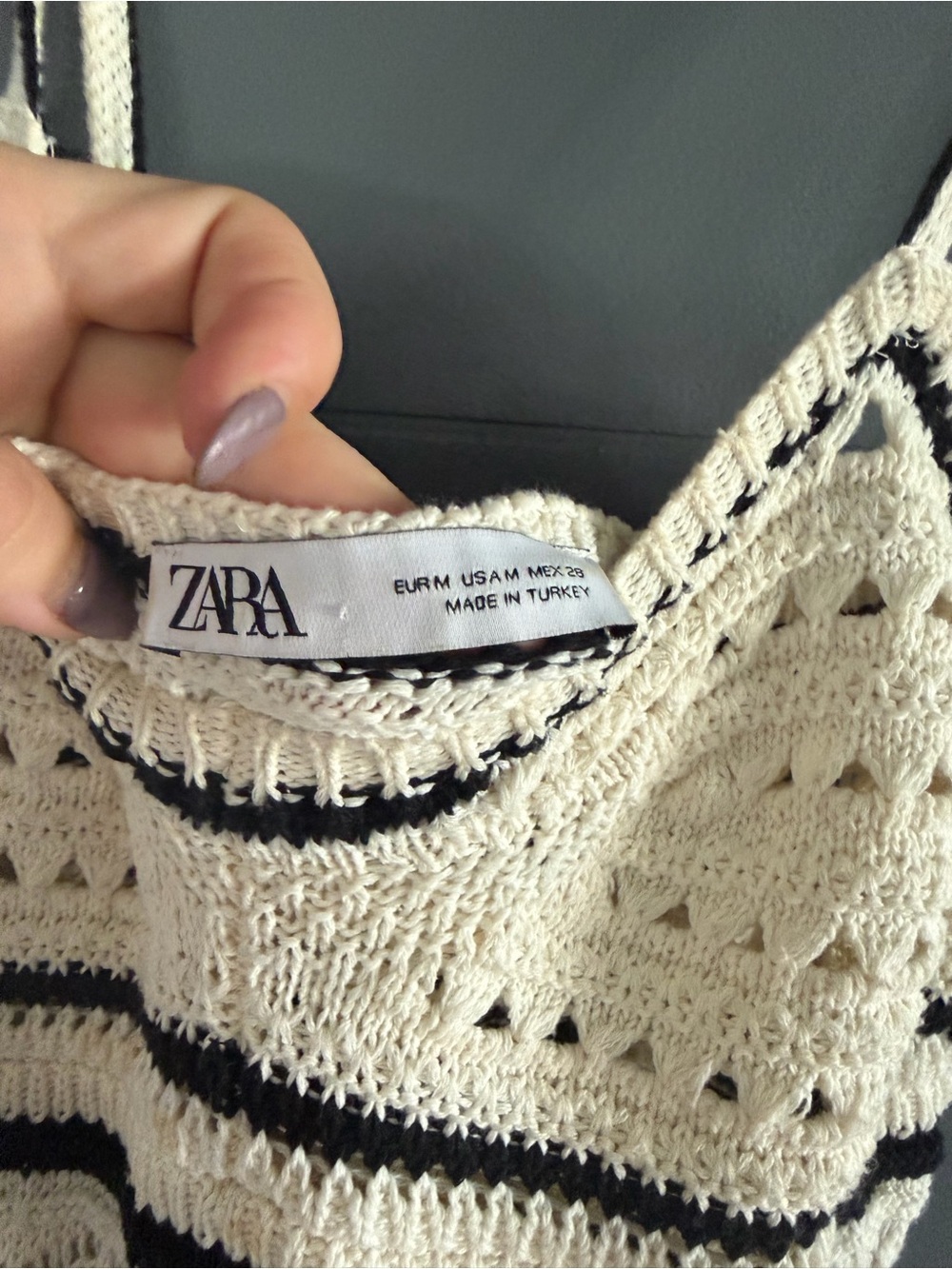 Zara Cream Crochet Tank with Black Stripes